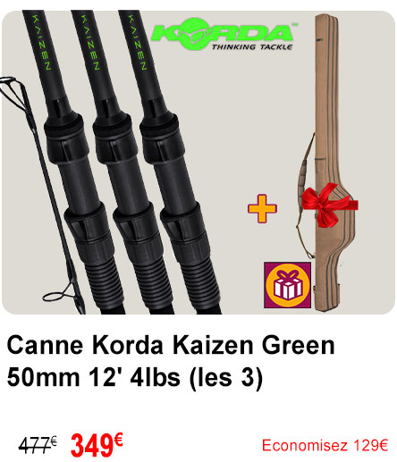 Canne Korda Kaizen Green 50mm 12' 4lbs (les 3) + Cadeau