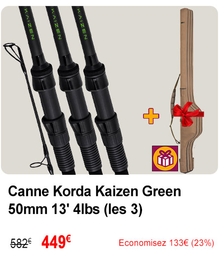 Canne Korda Kaizen Green 50mm 13' 4lbs (les 3) + Cadeau