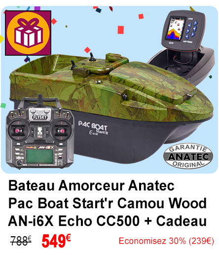 Bateau Amorceur Anatec Pac Boat Start'r Camou Wood AN-i6X Echo CC500 + Cadeau
