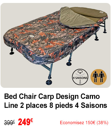 Bed Chair Carp Design Camo Line 2 places 8 pieds 4 Saisons