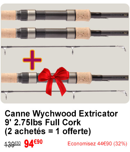 Canne Wychwood Extricator 9' 2.75lbs Full Cork (les 2) + Cadeau