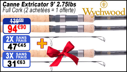Canne Wychwood Extricator 9' 2.75lbs Full Cork (les 2) + Cadeau