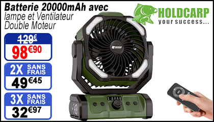 Batterie Holdcarp 20000mAh avec lampe et Ventilateur Double Moteur
