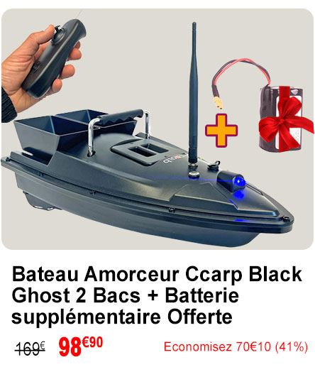 Bateau Amorceur Ccarp Black Ghost 2 Bacs + Cadeau