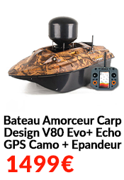 Bateau Amorceur Carp Design V80 Evo+ Echo GPS Camo + Epandeur