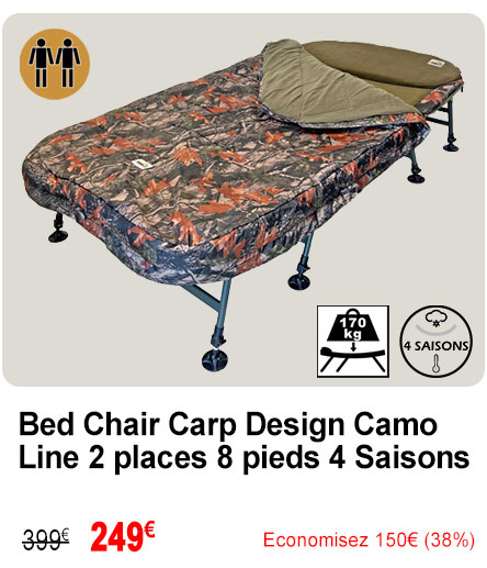 Bed Chair Carp Design Camo Line 2 places 8 pieds 4 Saisons